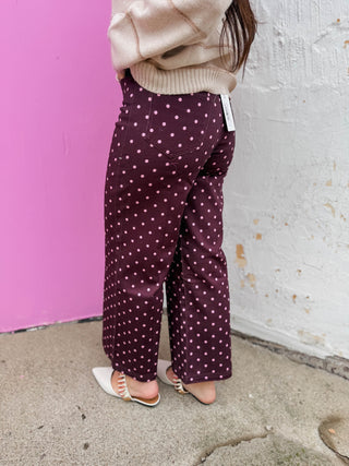 Spotted In Style Pants-Burgundy