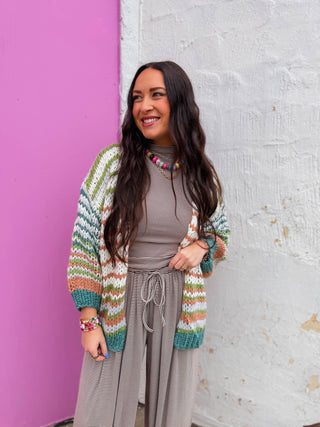 Gemma Striped Cardigan-Green Mix