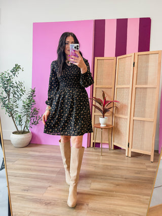 Talia Floral Mini Dress-Black