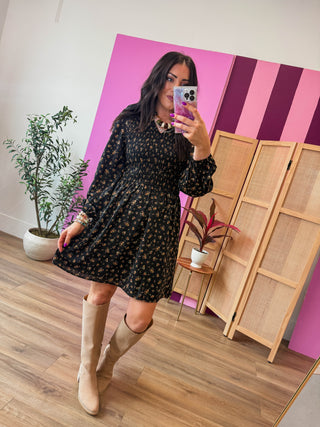 Talia Floral Mini Dress-Black