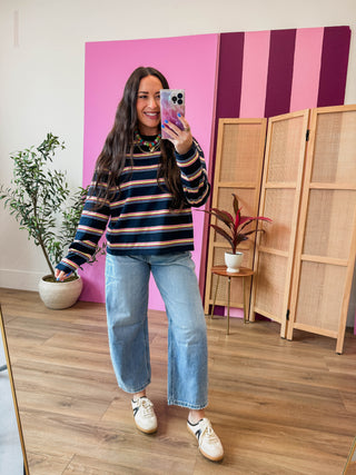 Logan Striped Long Sleeve-Navy
