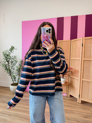 Logan Striped Long Sleeve-Navy
