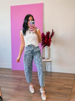 Opal Floral Denim Barrel Pants