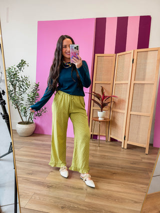 Nora Polka Dot Pants-Chartreuse