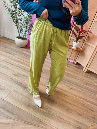 Nora Polka Dot Pants-Chartreuse