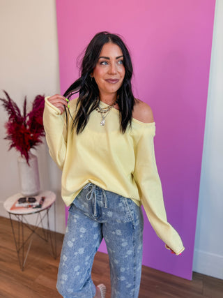 Lemon Drop Off Shoulder Sweater