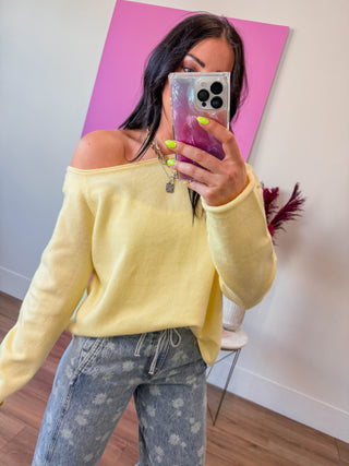 Lemon Drop Off Shoulder Sweater