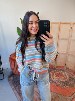 Kollins Striped Sweater-Champagne Mix