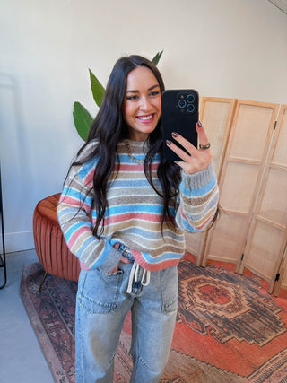 Kollins Striped Sweater-Champagne Mix