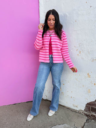 Pop Of Pink Striped Cardigan