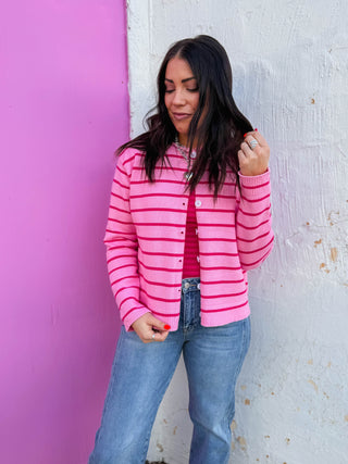 Pop Of Pink Striped Cardigan