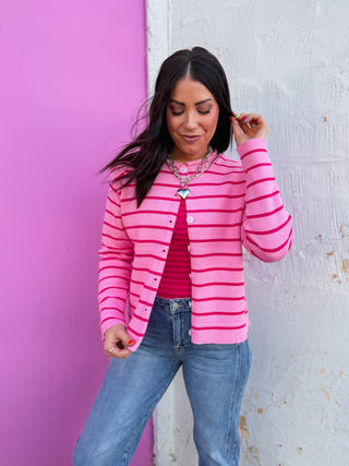 Pop Of Pink Striped Cardigan