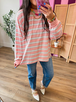 Lennox Striped Long Sleeve-Light Pink