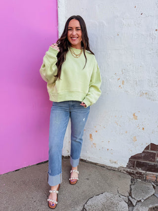 Aubree Mid Rise Cuffed Straight Leg Denim