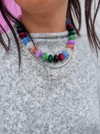 2 Layer Silver Rhinestone & Chain Necklace