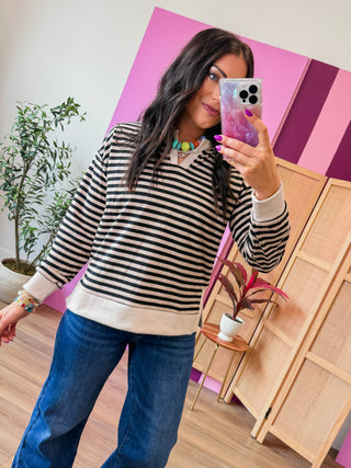 Dawson Striped Pullover-Black