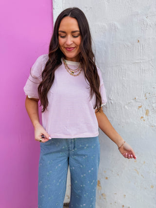 Line It Up Tee-Blush/Lavender