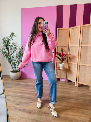 Nelly Mock Neck Sweatshirt-Bubblegum