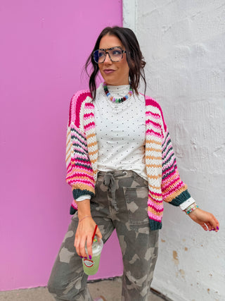 Gemma Striped Cardigan-Pink Mix