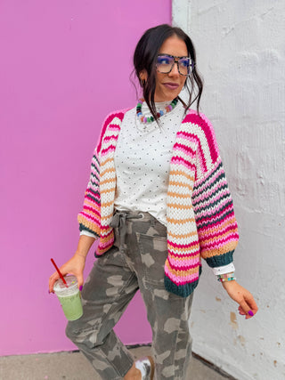 Gemma Striped Cardigan-Pink Mix