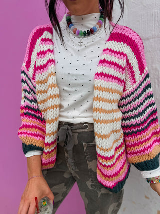 Gemma Striped Cardigan-Pink Mix