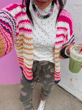 Gemma Striped Cardigan-Pink Mix