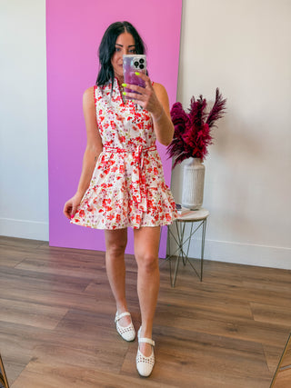 Hannah Floral Mini Dress-Red