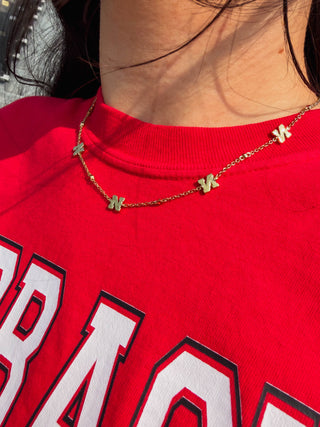 University Of Nebraska Gem  Chain Necklace  - Nickel & Suede