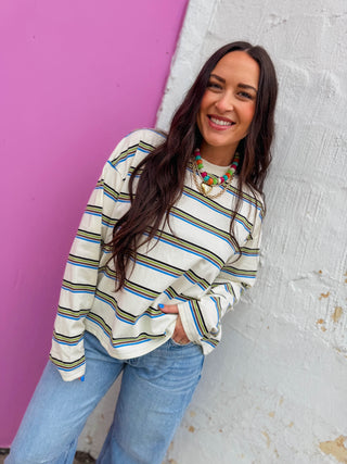Logan Striped Long Sleeve-Cream