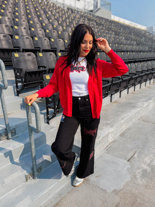 Nebraska Alpha Bling Wide Leg Jeans