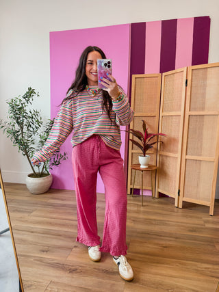 Good Vibes Striped Pullover