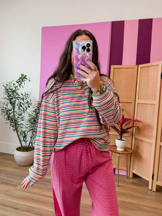 Good Vibes Striped Pullover
