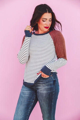 Jayla Striped Top-Ivory/Rust