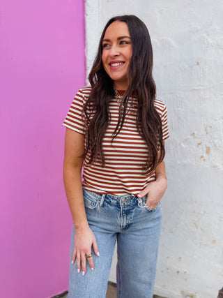 Aiden Striped Tee-Espresso/White