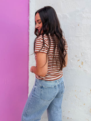 Aiden Striped Tee-Espresso/White