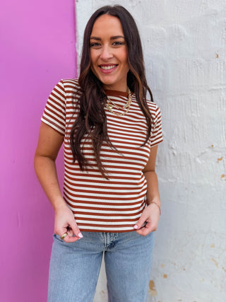 Aiden Striped Tee-Espresso/White