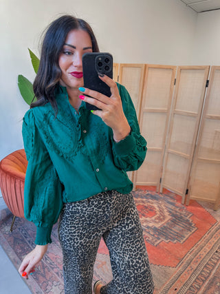 Valerie Embroidered Top-H. Green