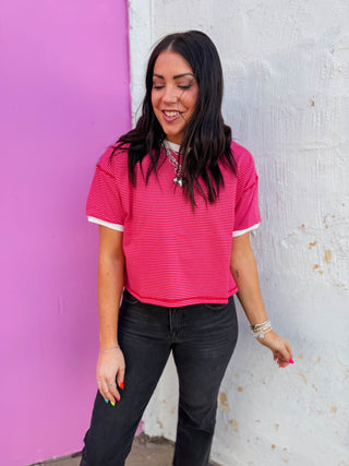 Line It Up Tee-Pink/Red