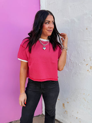 Line It Up Tee-Pink/Red