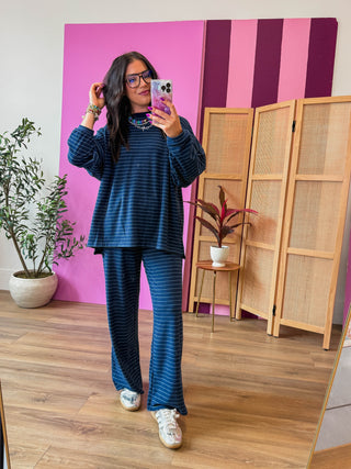 Ashton Striped Top-Navy
