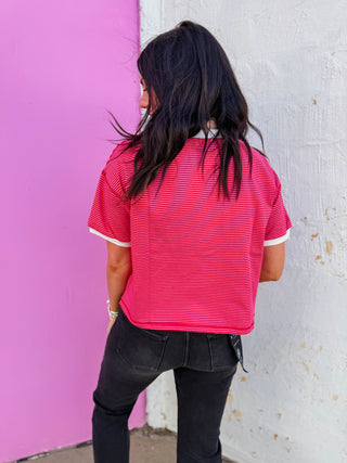 Line It Up Tee-Pink/Red