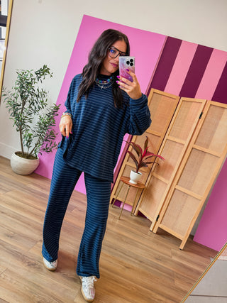 Ashton Striped Pants-Navy