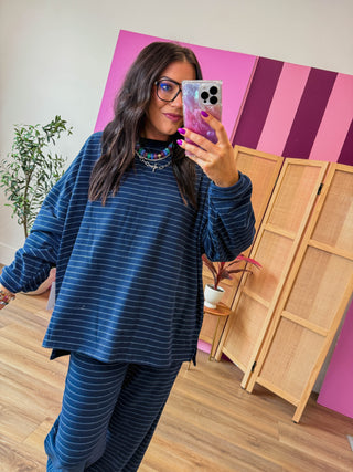 Ashton Striped Top-Navy