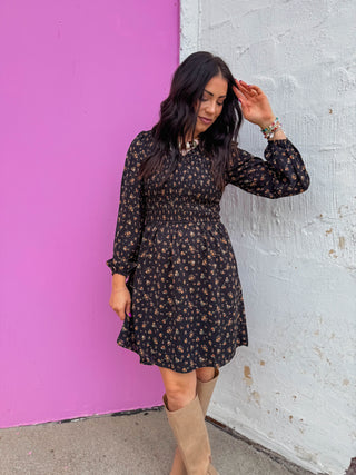 Talia Floral Mini Dress-Black