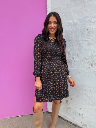 Talia Floral Mini Dress-Black