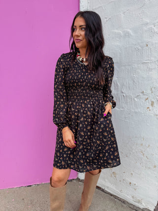 Talia Floral Mini Dress-Black