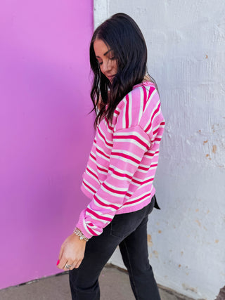 Everyday Edge Striped Cardigan-Pink Mix