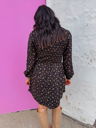 Talia Floral Mini Dress-Black