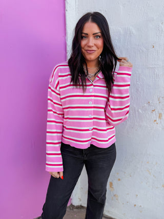Everyday Edge Striped Cardigan-Pink Mix