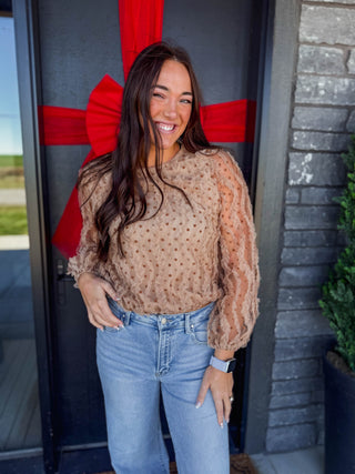 Fiona Polka Dot Top-Tan